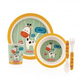 Nuby Set Svezzamento Bambù e Mais - 6m+, Giallo Giraffa