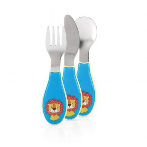 blu ounona bambini cucchiaio e forchetta Set Kid bambino Forchetta e cucchiaio Set Utensili Set Posate in acciaio inox con manico Cartoon 
